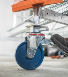 Industrial Equipment. Construction Support. Mobile Scaffolding Braking System Close Up
